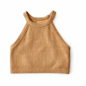 Aerie Ribbed Halter Crop Tank Top Neutral Minimalist Size M